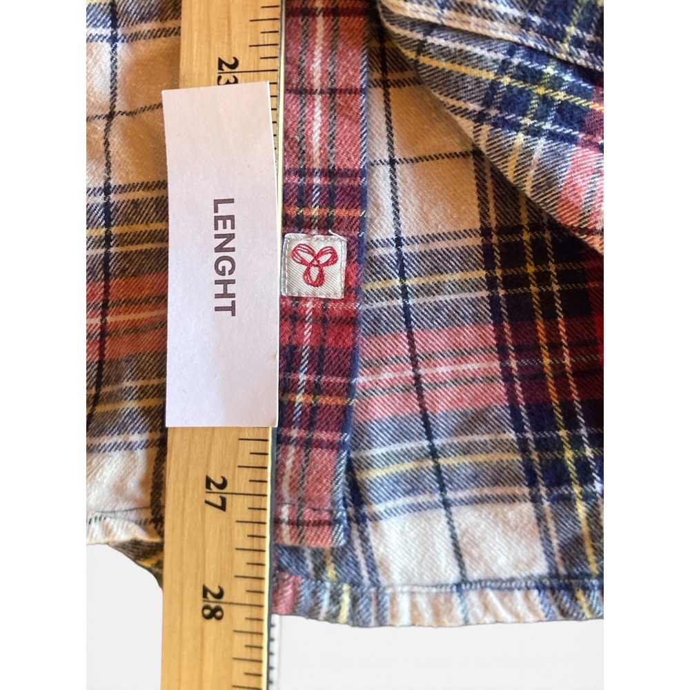 TNA Aritzia Plaid Flannel Button Down Shirt Red White Blue Boyfriend Fit XS - Picture 6 of 7